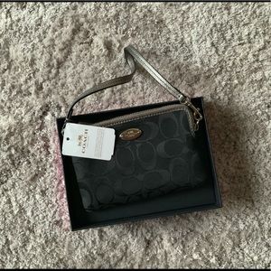 Coach black logo wristlet pouch NWT